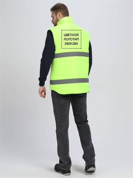 Жилет утепленный С НАНЕСЕНИЕМ ЛОГОТИПА сигнальный Ярксион® СОП (тк.OxLine,90), лимонный 10058